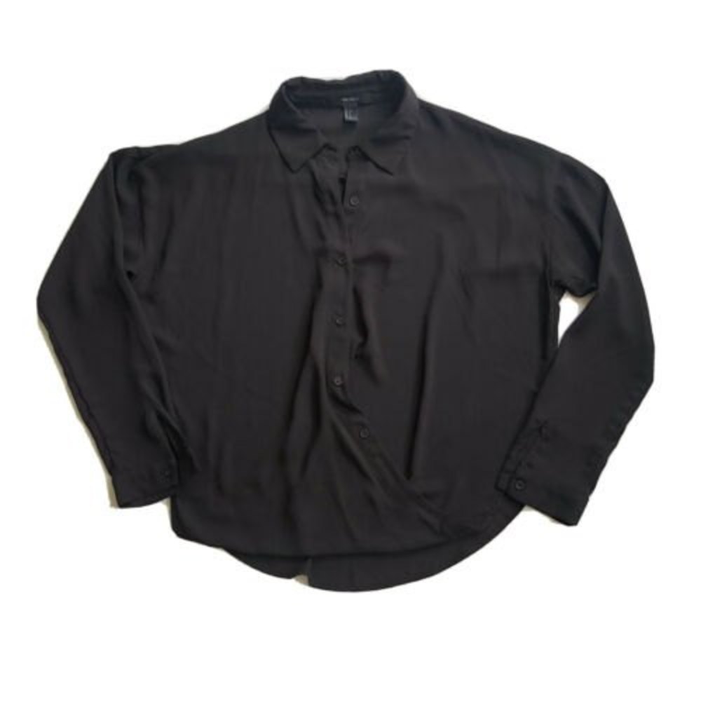 Forever 21 Small Sheer Mesh Black Button Up Womens